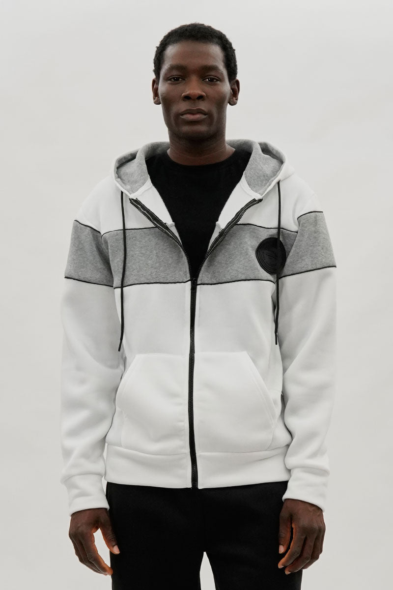 Super Triple Goose Colour Block Zip Up Hoodie - White