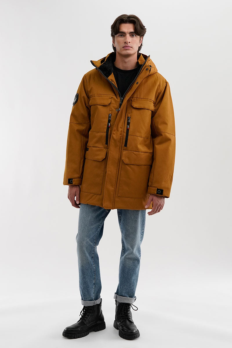 Faux Fur Lined Hood Parka Jacket - Camel