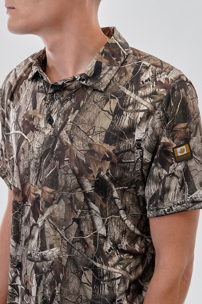 Canada Work Gear Camo Print Collared Polo Shirt - Beige - Mens Polo Shirts - Canada Weather Gear