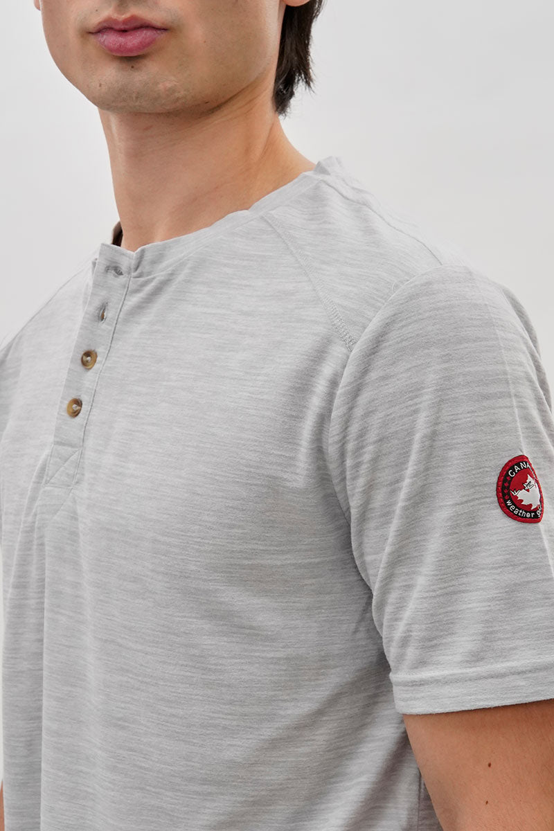 Canada Weather Gear Short Sleeve Henley Tee - Grey - Mens Tees & Tank Tops - Canada Weather Gear