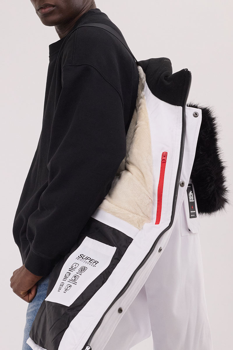 Super Triple Goose Faux Fur Lined Parka Jacket - White