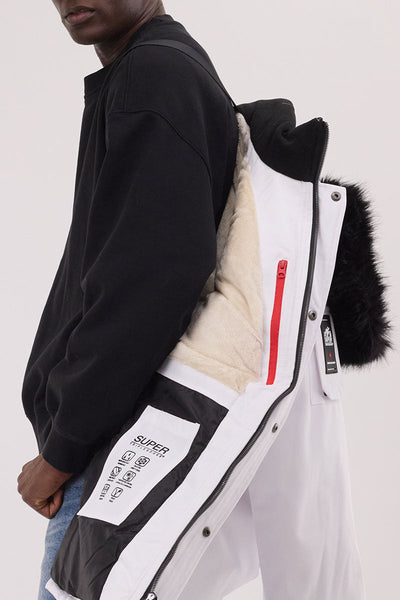 Super Triple Goose Faux Fur Lined Parka Jacket - White