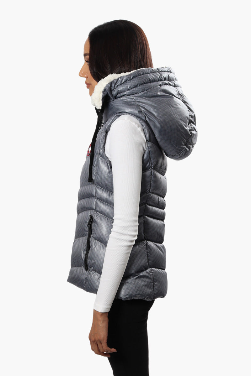 Canada Weather Gear Patterned Sherpa Hood Puffer Vest - Grey - Womens Vests - Canada Weather Gear