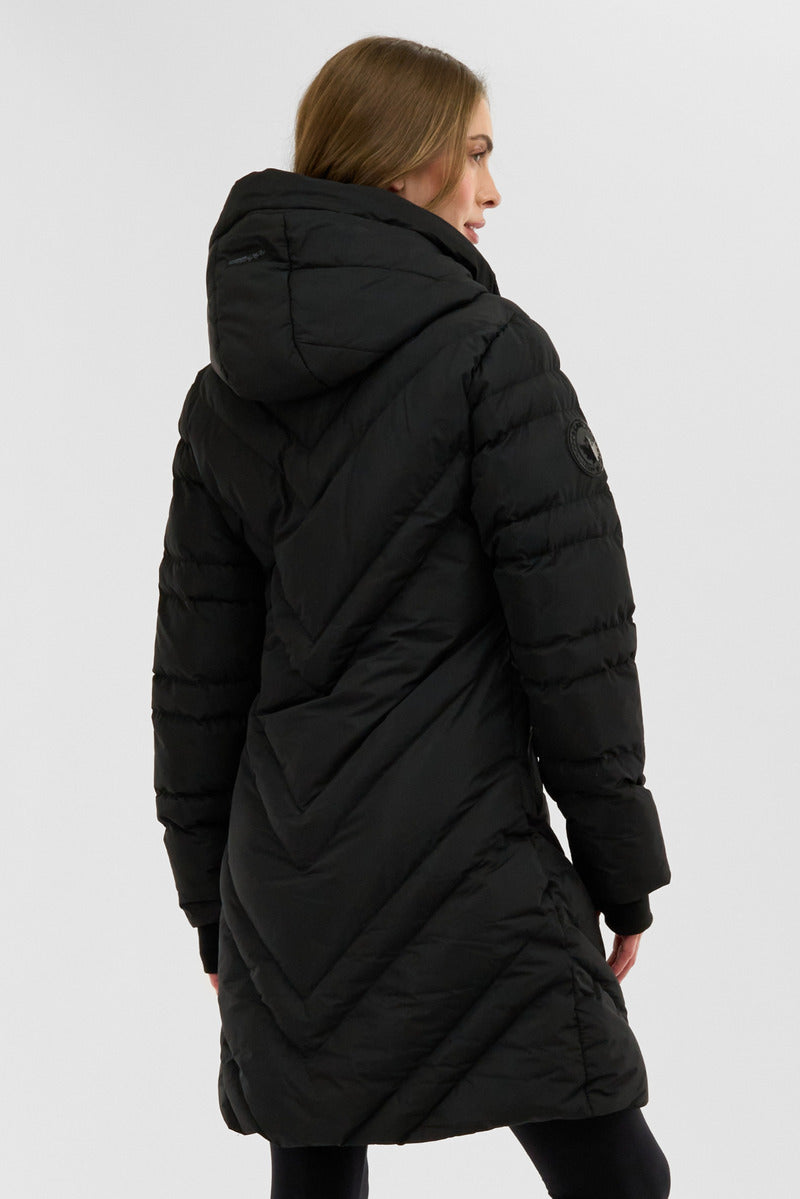 Canada Weather Gear Chevron Quilted Long Parka Jacket - Black - Womens Parka Jackets - Canada Weather Gear