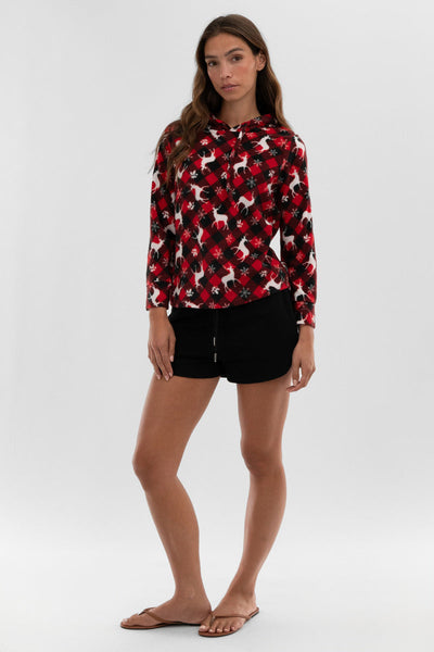 Canada Weather Gear Festive Print Hooded Pajama Top - Red - Womens Pajamas - Canada Weather Gear