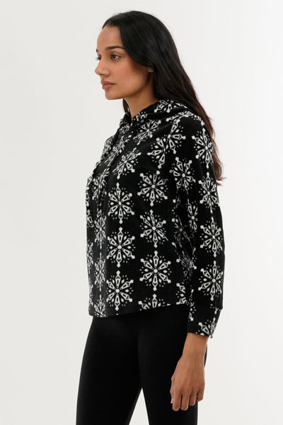 Canada Weather Gear Festive Print Hooded Pajama Top - Black - Womens Pajamas - Canada Weather Gear