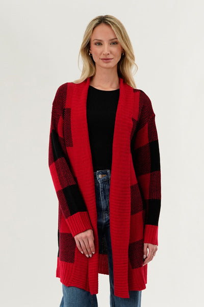 Canada Weather Gear Plaid Fold Over Wrap Cardigan - Red - Womens Cardigans - Canada Weather Gear