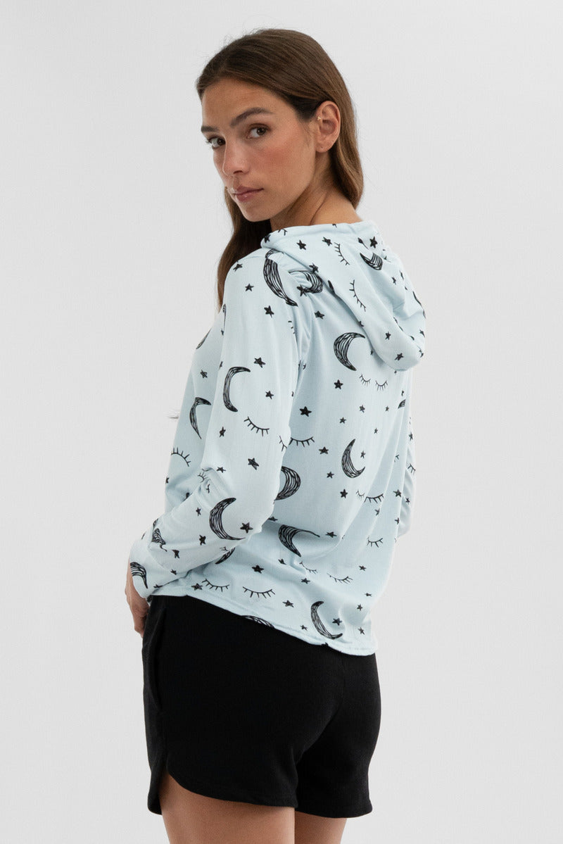 Canada Weather Gear Coffee Print Hooded Pajama Top - Grey - Womens Pajamas - Canada Weather Gear