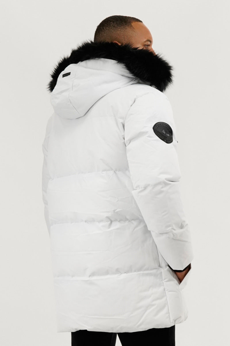 Faux Fur Backpack Strap Parka Jacket - White