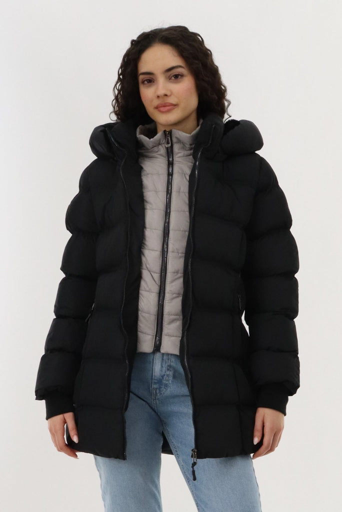 Double Zip Two Tone Parka Jacket - Black