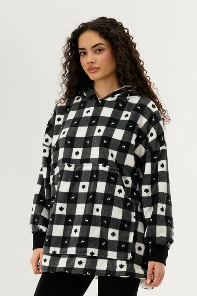 Canada Weather Gear Plaid Oversided Hooded Pajama Top - Black - Womens Pajamas - Canada Weather Gear