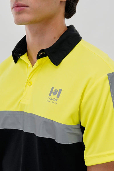 Canada Work Gear Hi-Vis Short Sleeve Polo Shirt - Yellow - Mens Polo Shirts - Canada Weather Gear