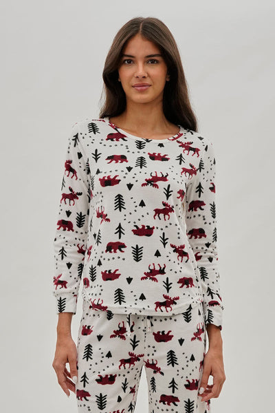 Canada Weather Gear Winter Print Crewneck Pajama Top - White - Womens Pajamas - Canada Weather Gear