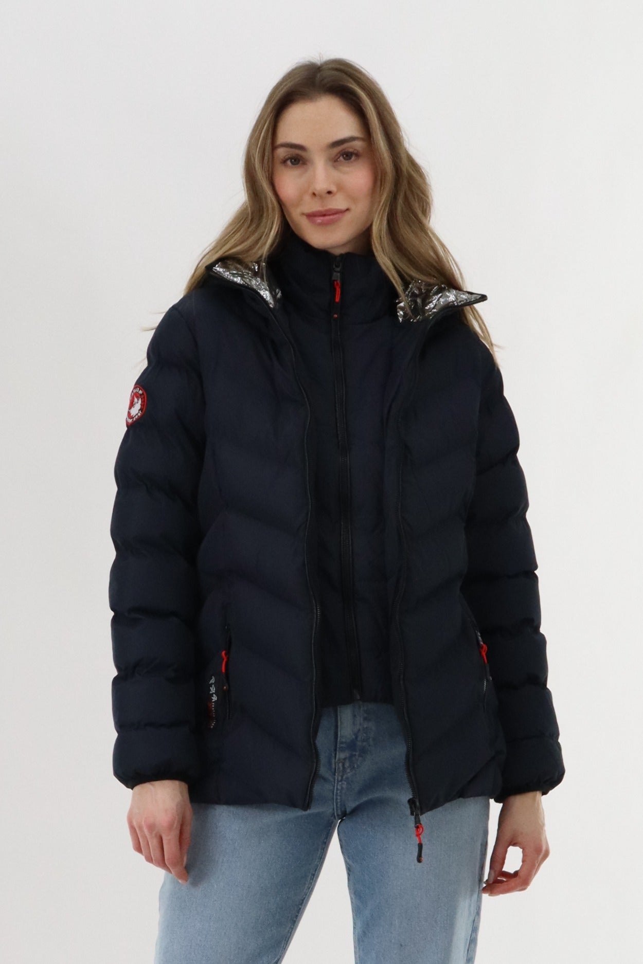 Canada Weather Gear Quilted Puffer Double Zip Bomber Jacket - Navy - Womens Bomber Jackets - Canada Weather Gear