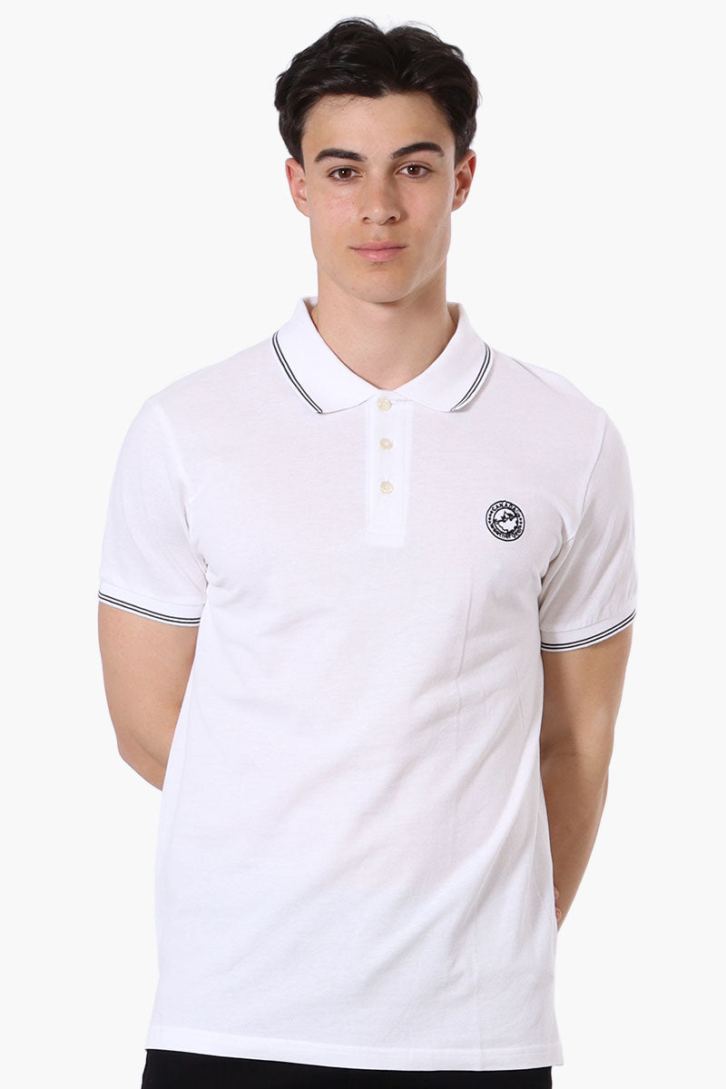 Canada Weather Gear Knit Striped Detail Polo Shirt - White - Mens Polo Shirts - Canada Weather Gear