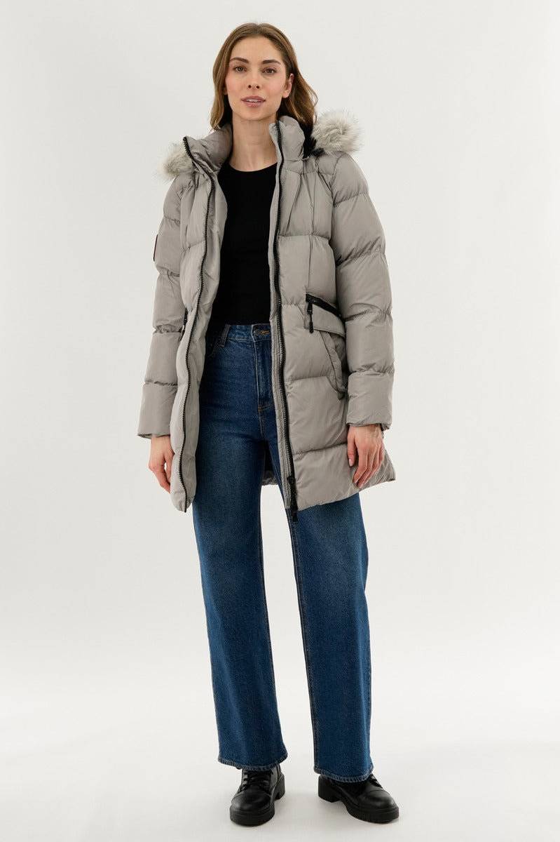 Canada Weather Gear Faux Fur Trim Puffer Parka Jacket - Stone