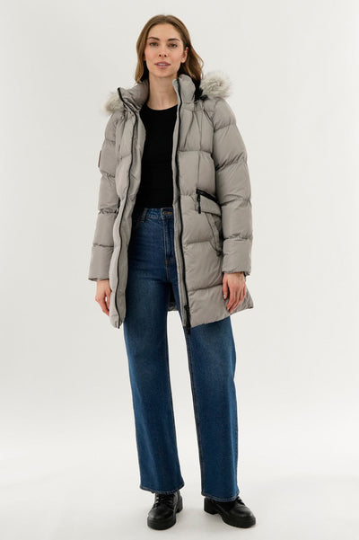 Canada Weather Gear Faux Fur Trim Puffer Parka Jacket - Stone