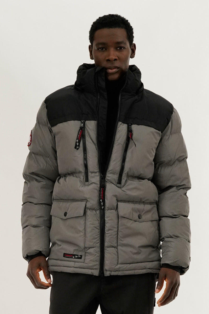 Canada Weather Gear Colour Block Puffer Bomber Jacket - Grey - Mens Bomber Jackets - Canada Weather Gear