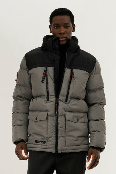 Canada Weather Gear Colour Block Puffer Bomber Jacket - Grey - Mens Bomber Jackets - Canada Weather Gear