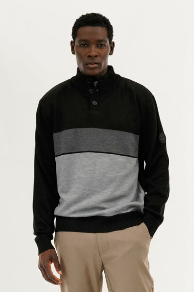 Canada Weather Gear Button Up Colour Block Pullover Sweater - Grey - Mens Pullover Sweaters - Canada Weather Gear