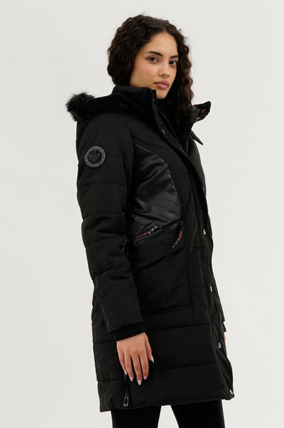 Canada Weather Gear Vegan Leather Insert Parka Jacket - Black - Womens Parka Jackets - Canada Weather Gear