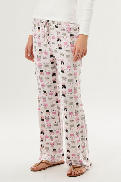 Canada Weather Gear Cat Print Wide Let Pajama Pants - Blush - Womens Pajamas - Canada Weather Gear