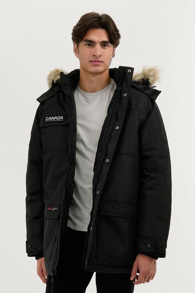 Canada Weather Gear Faux Fur Lined Arctic Parka Jacket - Black - Mens Parka Jackets - Canada Weather Gear