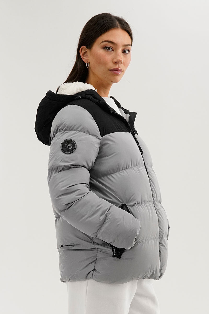Colour Block Bomber Jacket - Grey