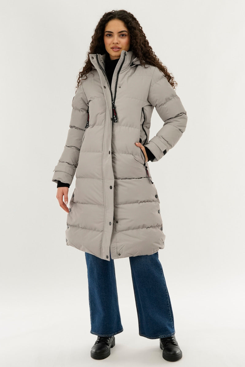Canada Weather Gear Quilted Maxi Parka Jacket - Stone - Womens Parka Jackets - Canada Weather Gear