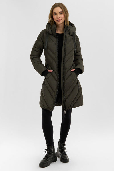 Canada Weather Gear Chevron Quilted Long Parka Jacket - Olive - Womens Parka Jackets - Canada Weather Gear
