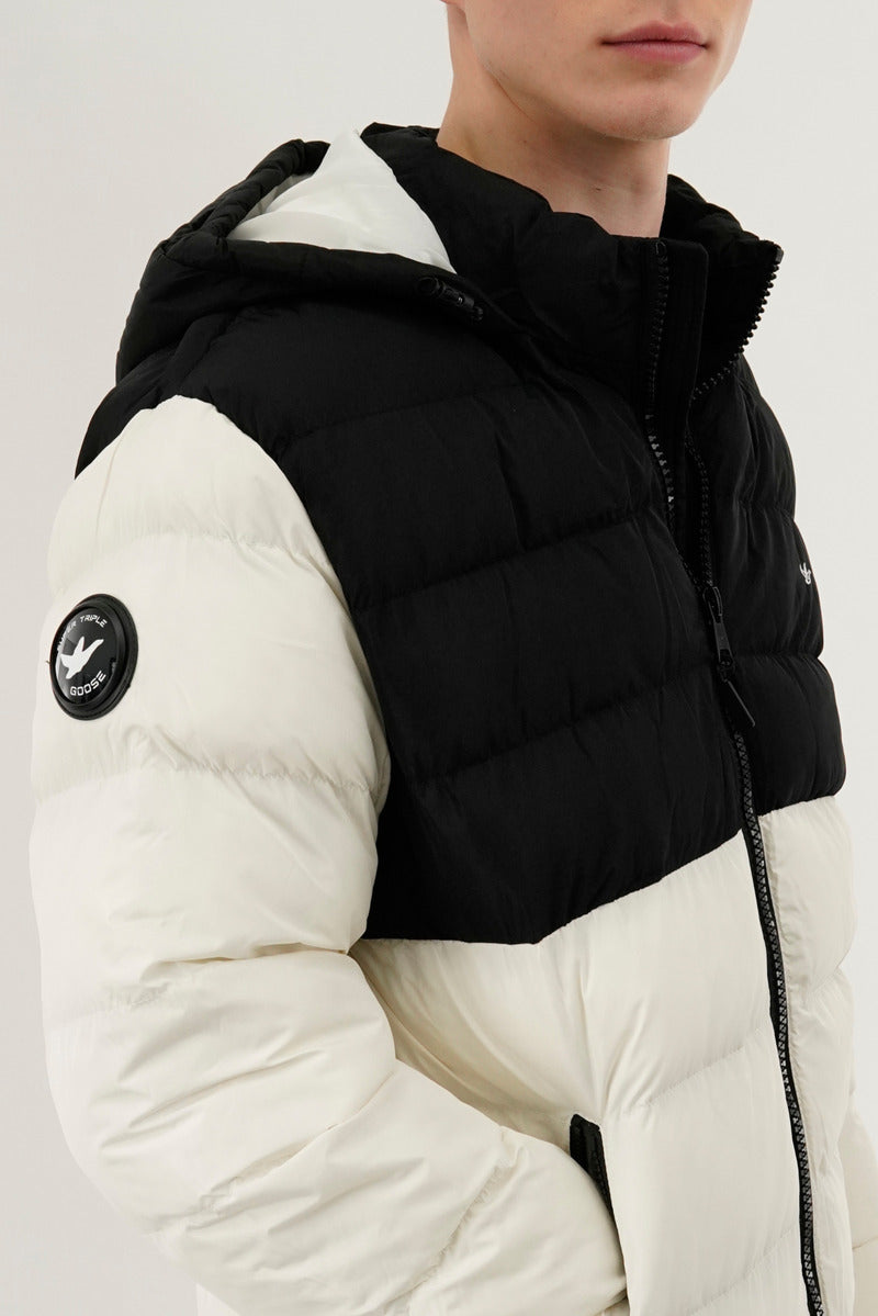 Super Triple Goose Colour Block Puffer Bomber Jacket - White - Mens Bomber Jackets - Canada Weather Gear