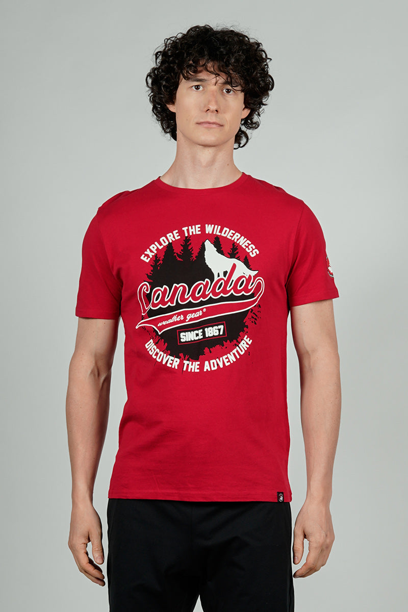 T-shirt imprimé Canada Weather Gear « Découvrez l'aventure » - Rouge