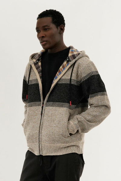 Canada Weather Gear Plaid Lined Striped Zip Up Hoodie - Beige - Mens Hoodies & Sweatshirts - Canada Weather Gear