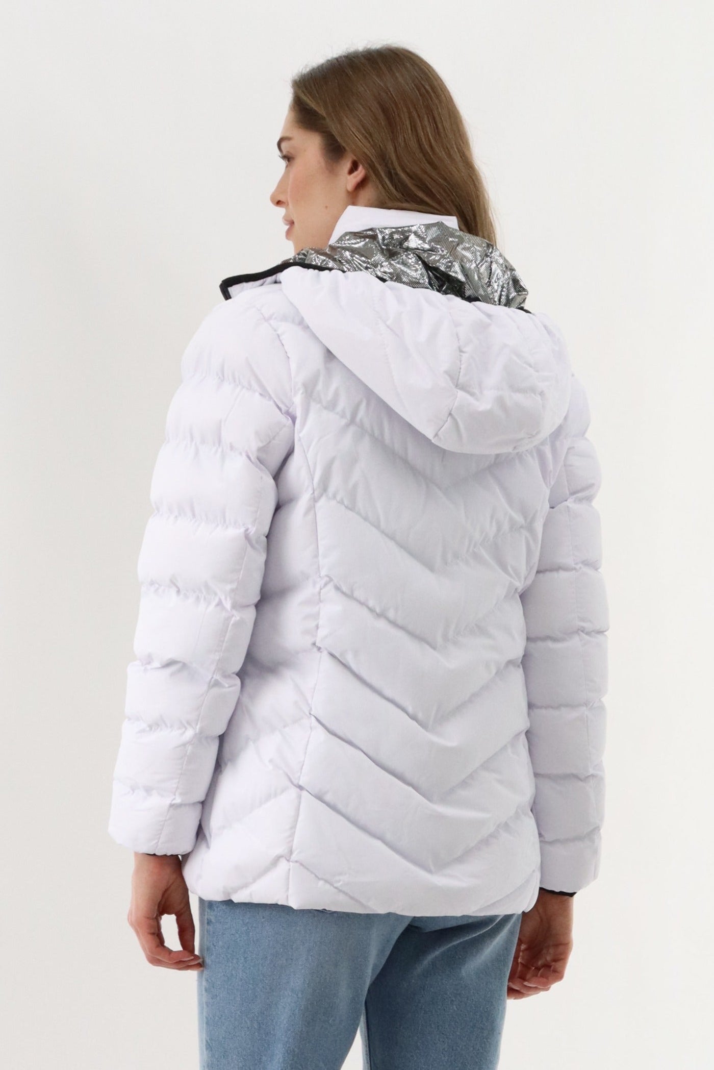 Canada Weather Gear Quilted Puffer Double Zip Bomber Jacket - White - Womens Bomber Jackets - Canada Weather Gear