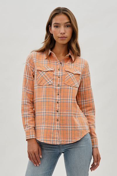 Canada Weather Gear Plaid Button Up Shirt - Peach - Womens Shirts & Blouses - Canada Weather Gear