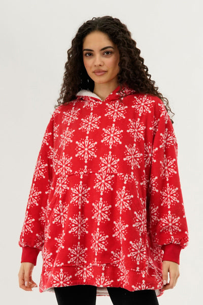 Canada Weather Gear Festive Print Oversided Hooded Pajama Top - Red - Womens Pajamas - Canada Weather Gear
