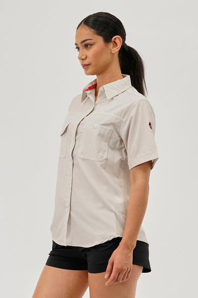 Canada Weather Gear Short Sleeve Button Up Utility Shirt - Beige - Womens Shirts & Blouses - Canada Weather Gear