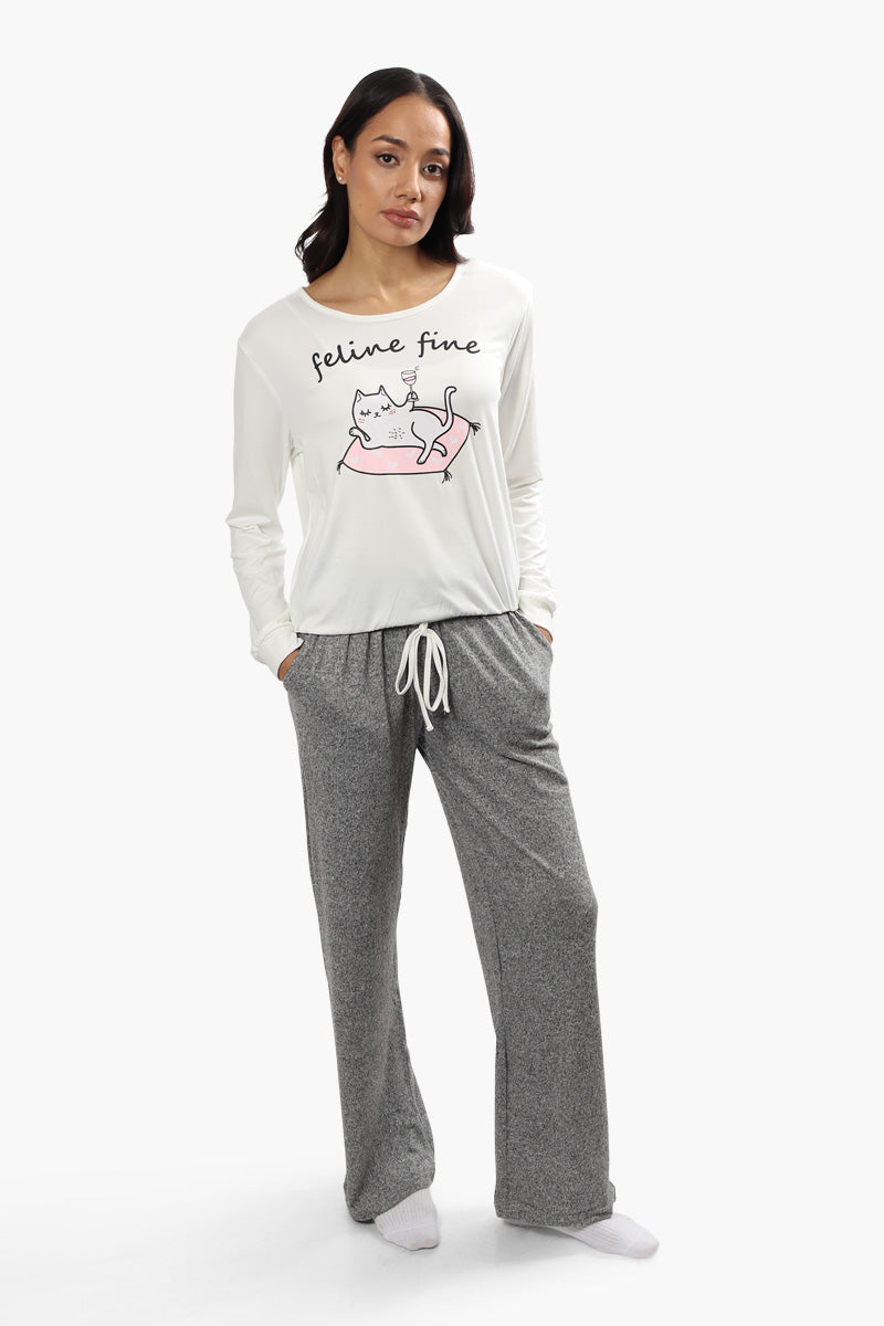 Cuddly Canuckies Feline Fine Print Pajama Top - White - Womens Pajamas - Canada Weather Gear