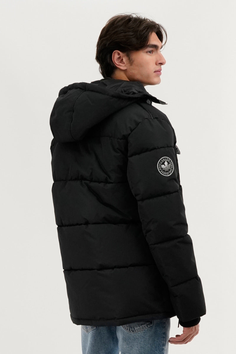 Canada Weather Gear Quilted Puffer Parka Jacket - Black - Mens Parka Jackets - Canada Weather Gear