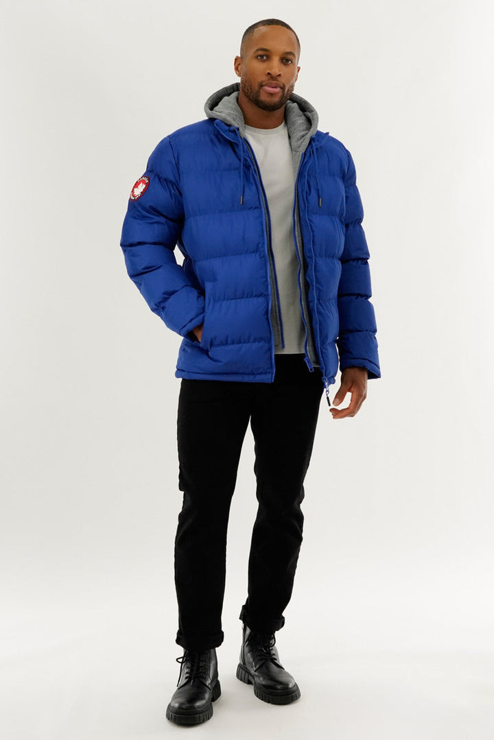 Fleece Hood Puffer Bomber Jacket - Blue