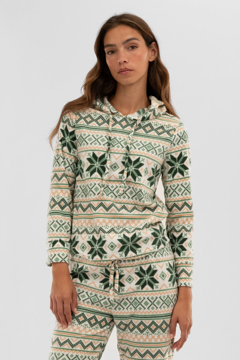 Canada Weather Gear Festive Print Hooded Pajama Top - White - Womens Pajamas - Canada Weather Gear