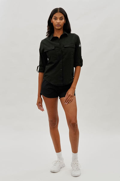 Canada Weather Gear Button Up Ripstop Utility Shirt - Black - Womens Shirts & Blouses - Canada Weather Gear