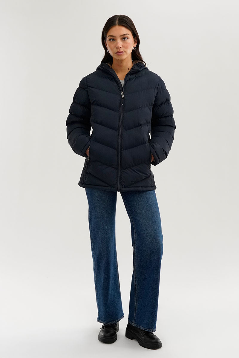 Canada Weather Gear Chevron Quilted Bomber Jacket - Navy - Womens Bomber Jackets - Canada Weather Gear