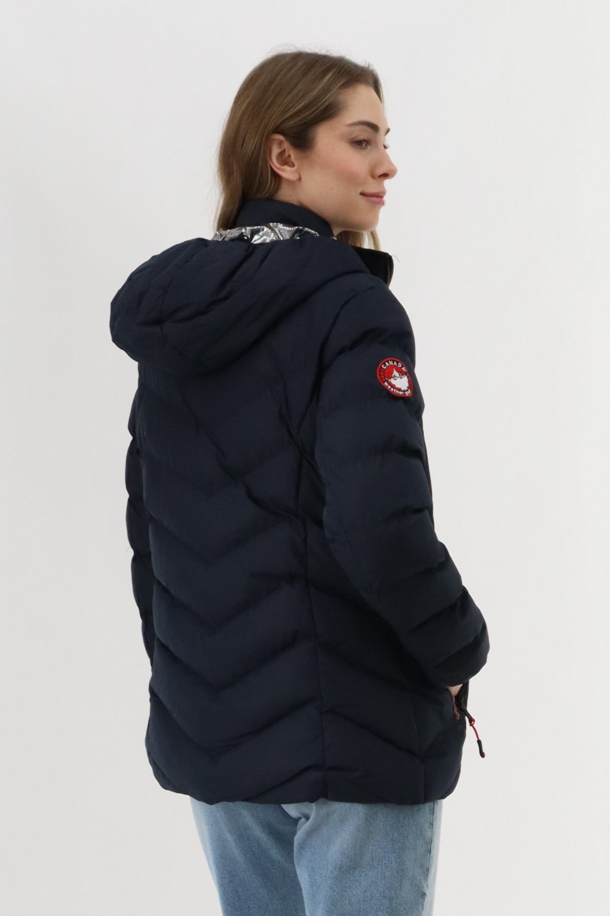 Canada Weather Gear Quilted Puffer Double Zip Bomber Jacket - Navy - Womens Bomber Jackets - Canada Weather Gear