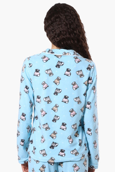 Canada Weather Gear Button Down Pug Pattern Pajama Top - Blue - Womens Pajamas - Canada Weather Gear