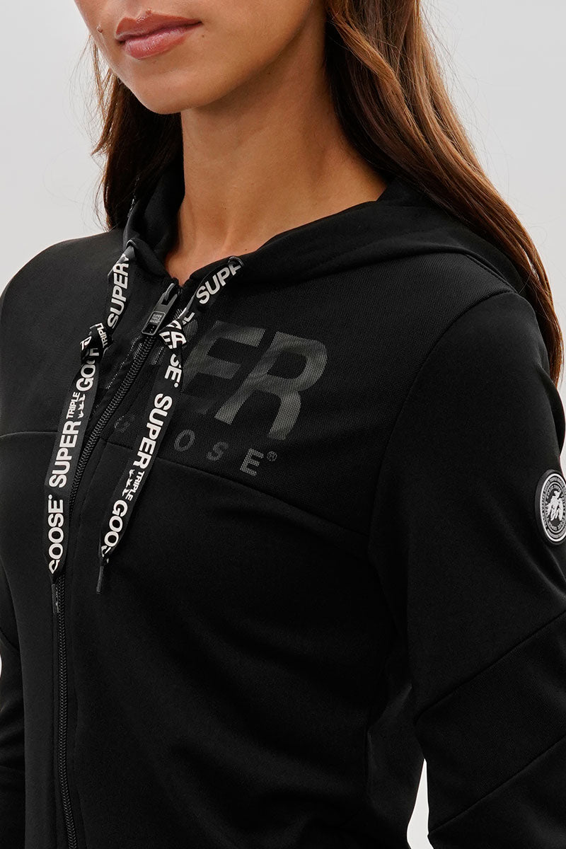 Super Triple Goose Zip Up Mesh Detail Hoodie - Black - Womens Hoodies & Sweatshirts - Canada Weather Gear