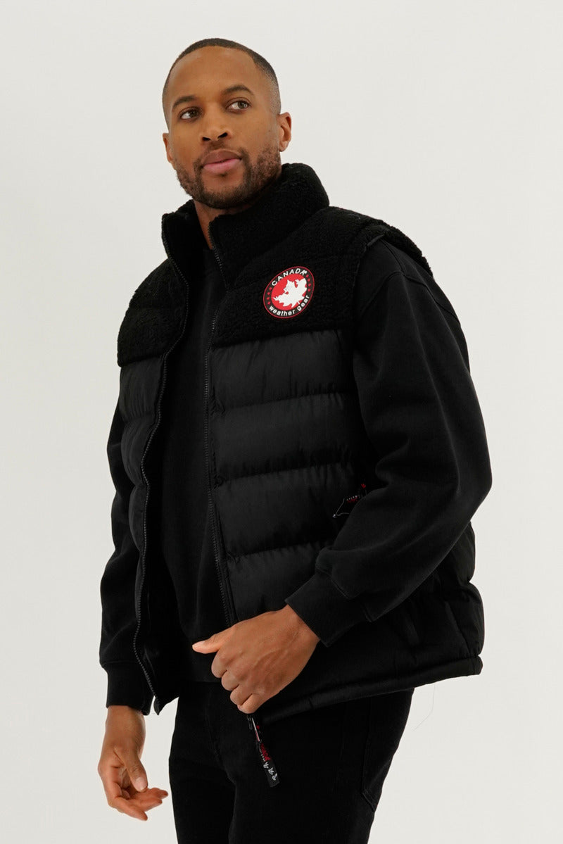 Canada Weather Gear Sherpa Panel Bubble Vest - Black - Mens Vests - Canada Weather Gear