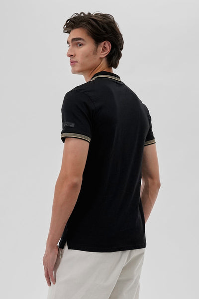 Canada Weather Gear Vintage 1/4 Zip Colour Block Polo Shirt - Beige - Mens Polo Shirts - Canada Weather Gear