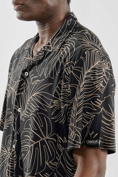 Canada Weather Gear Travel Collection Palm Print Button Up Casual Shirt - Black - Mens Casual Shirts - Canada Weather Gear