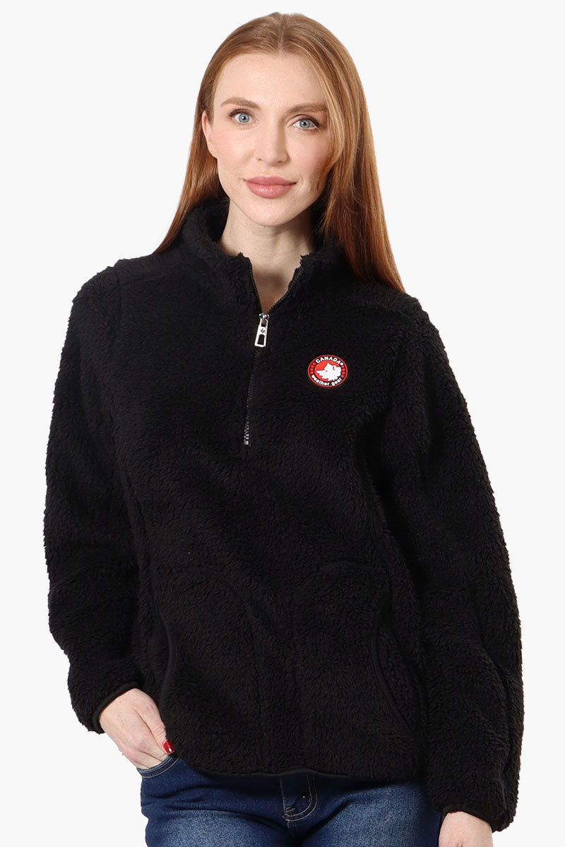 Canada Weather Gear 1/4 Zip Sherpa Pullover Sweater - Black